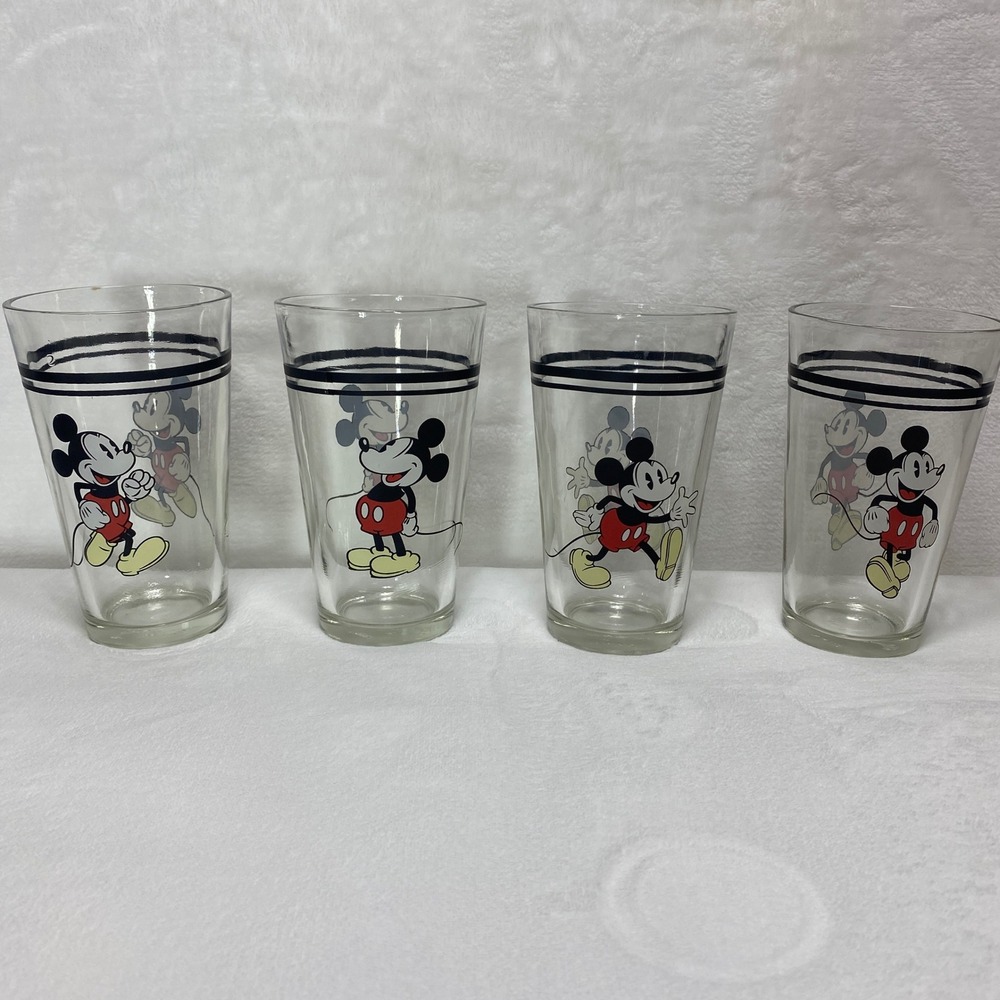 Set of 4 Vintage Gibson Mickey Mouse Glasses Tumblers 16oz Disney Collectible